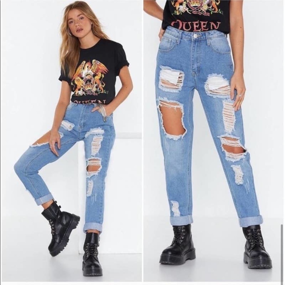 Nasty Gal Girl Talk Distressed Mom Jeans​​​​​​​​​​​​